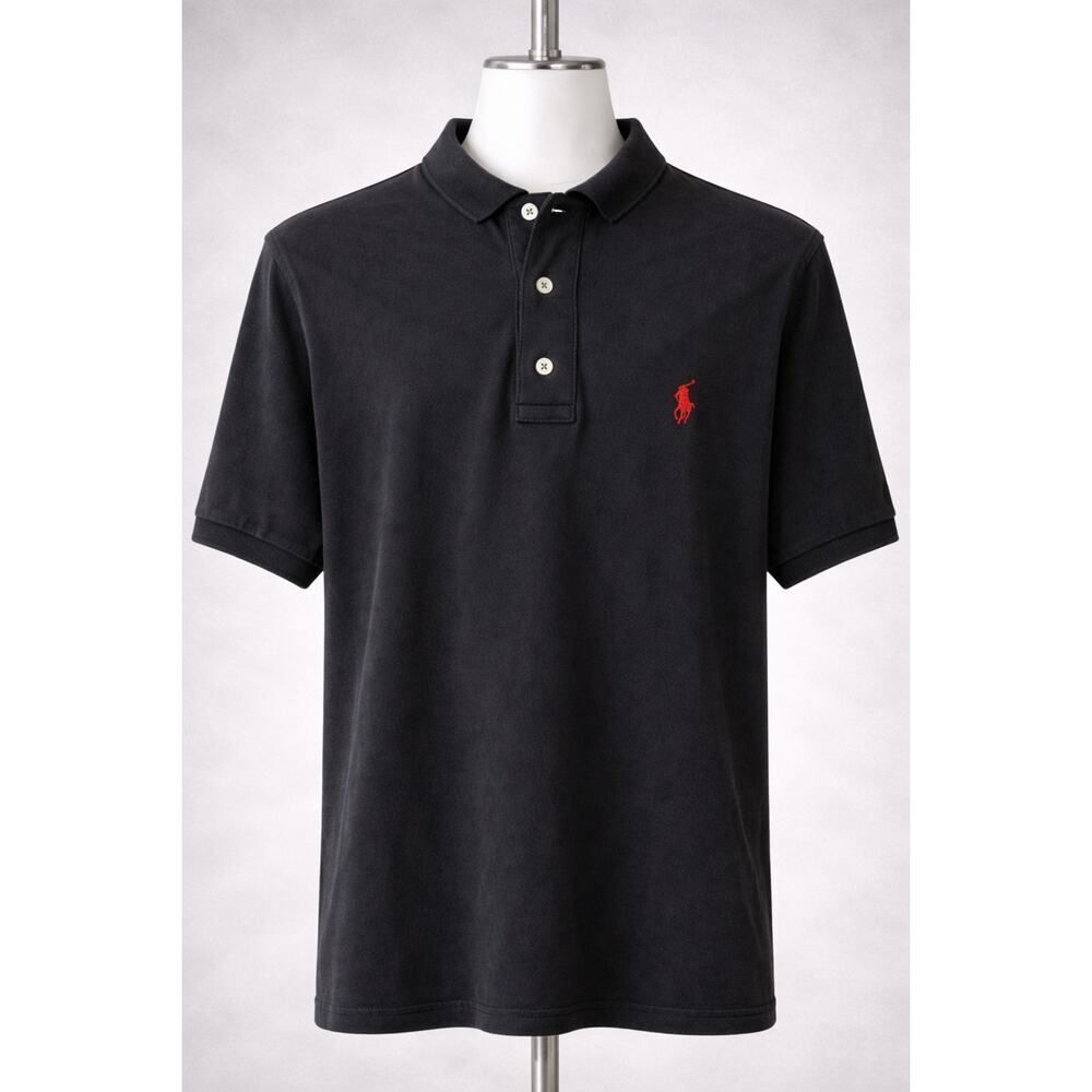 Vintage 90s Polo Ralph Lauren Black Knit Polo Shirt XXL 2XL Short Sleeve